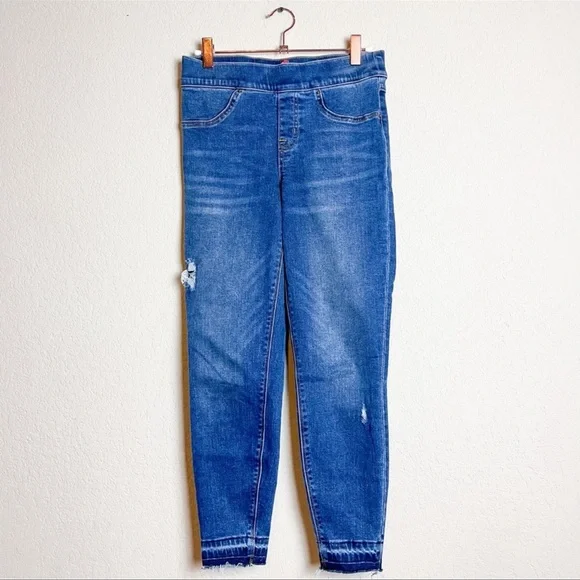 Spanx Distressed Ankle Elastic Stretch Waist Skinny Blue Jeans Jeggings Small - Picture 3 of 7